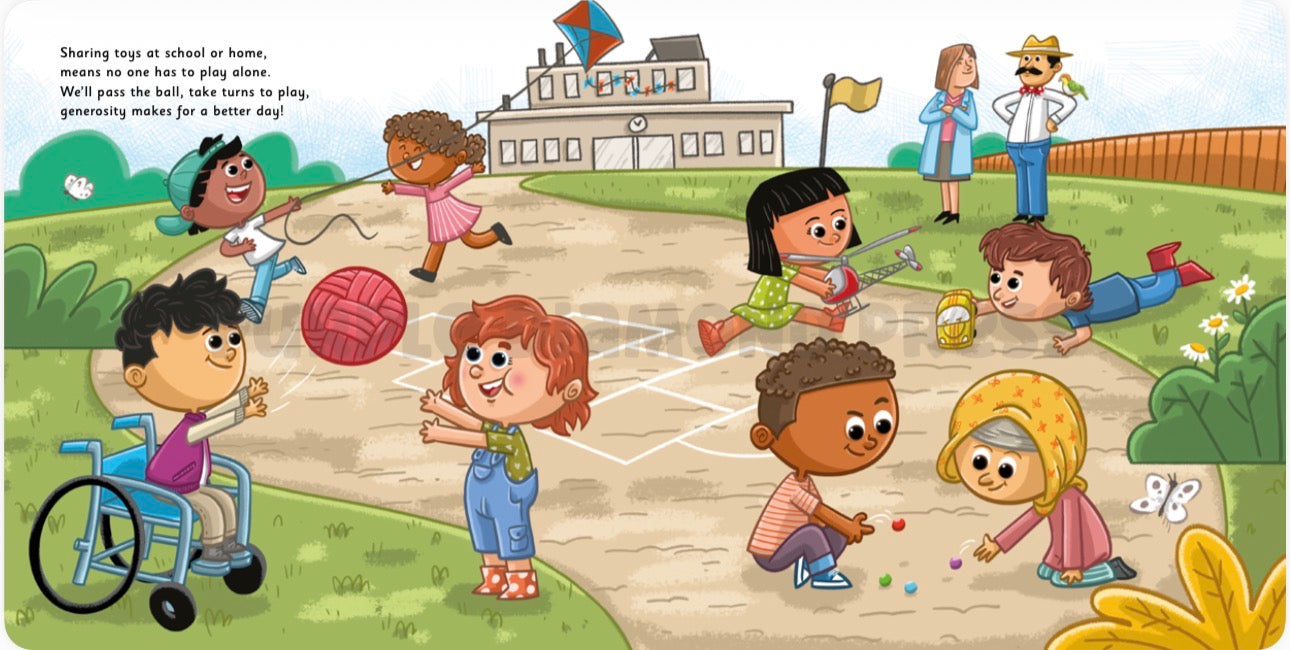 Illustration of children playing outdoors with a house in the background