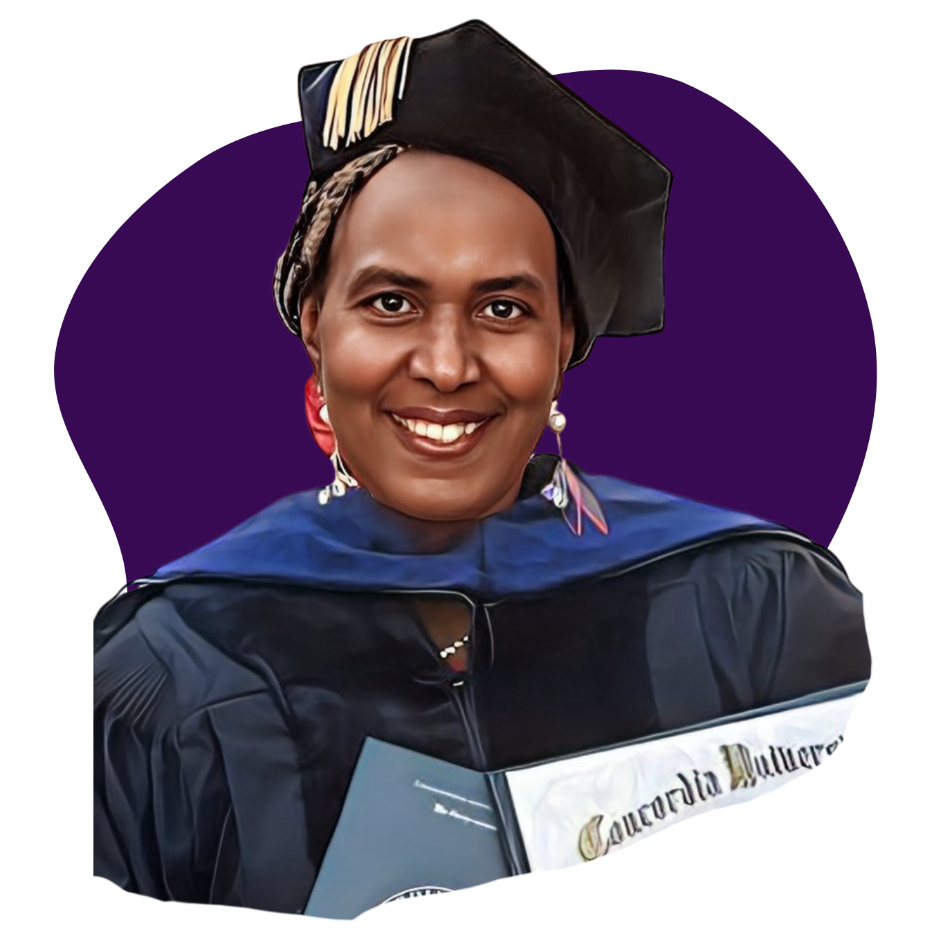 Person in graduation gown with a purple background