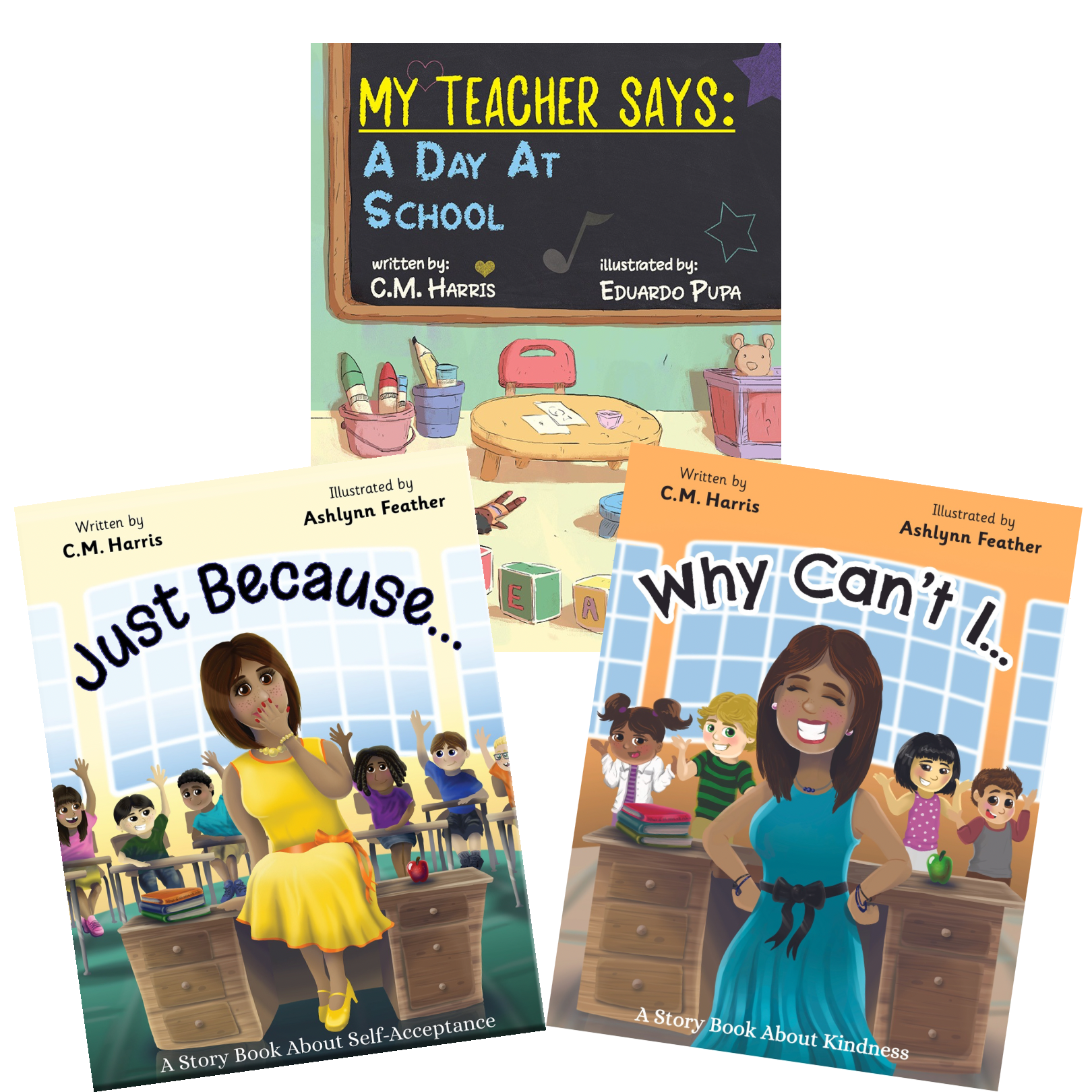 Three children's books on a white background